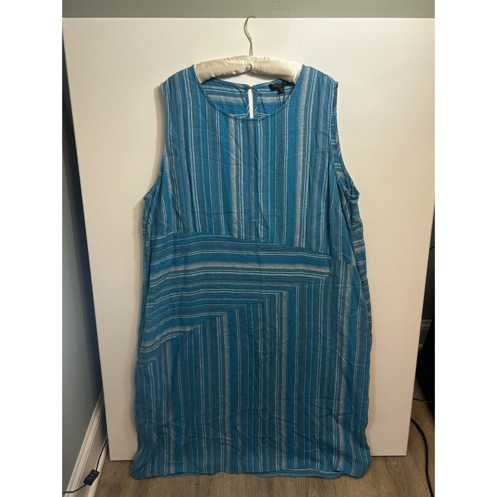 For Cynthia 3X Blue Striped Linen Blend Sleeveless Pocket Shift Dress Plus NWT - Picture 12 of 15
